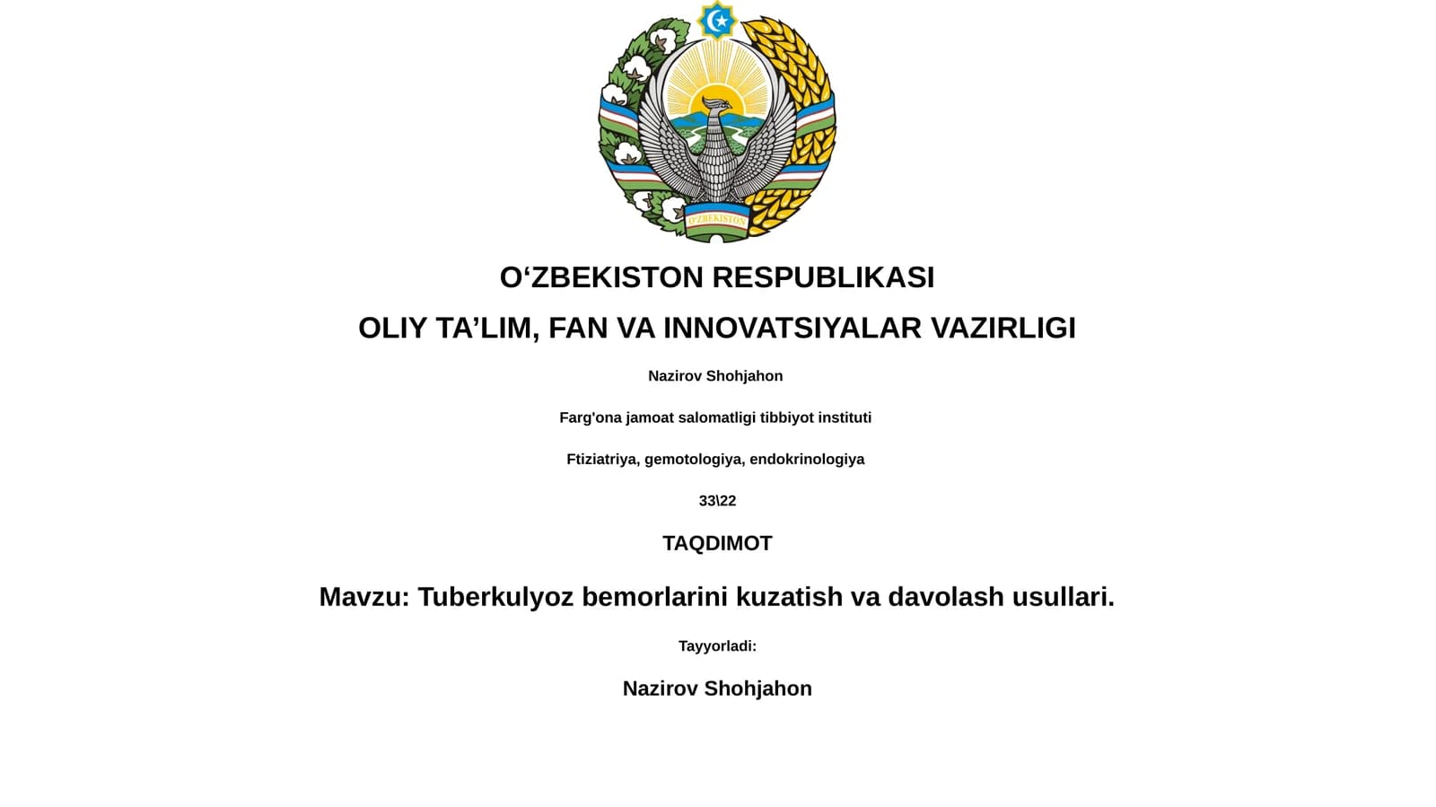 Tuberkulyoz bemorlarini kuzatish va davolash usullari