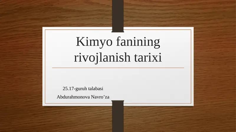 Kimyofanining rivojlanishi tarixi