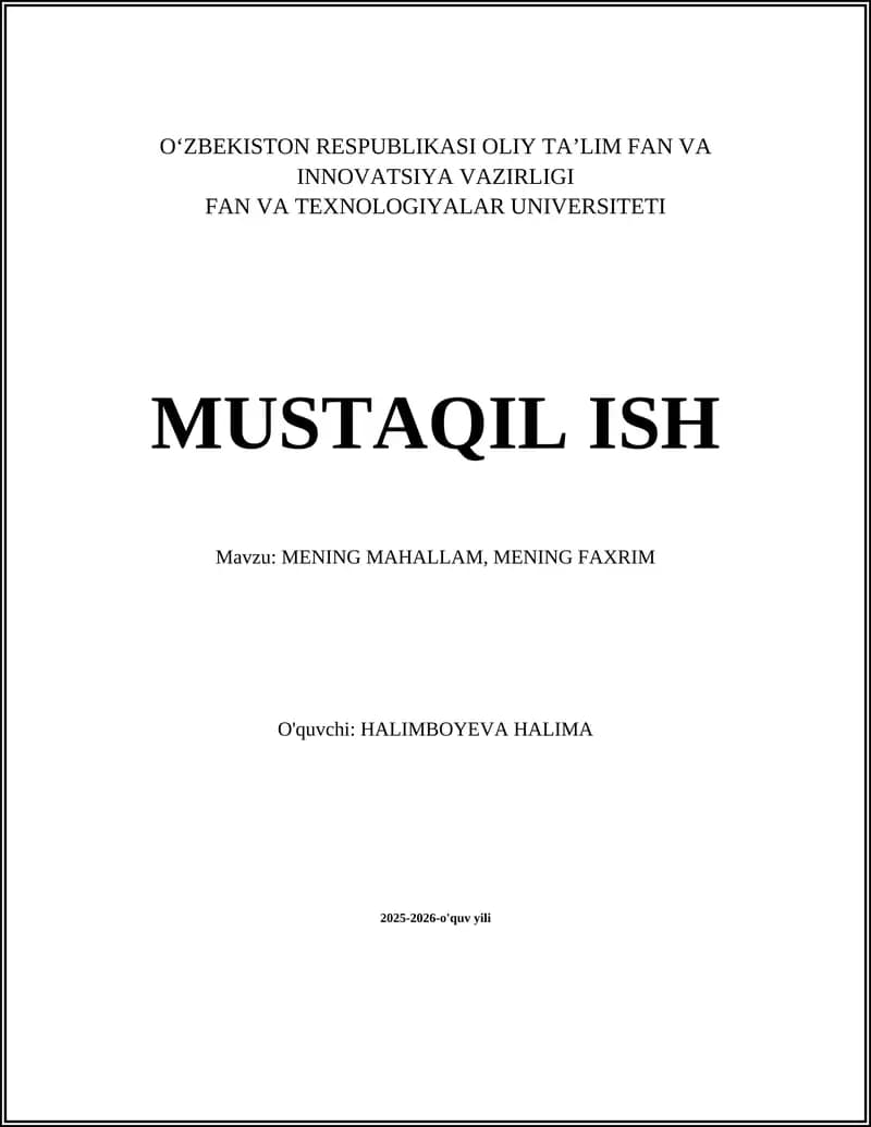 Mening mahallamning tarixi va qadimiy an'analari