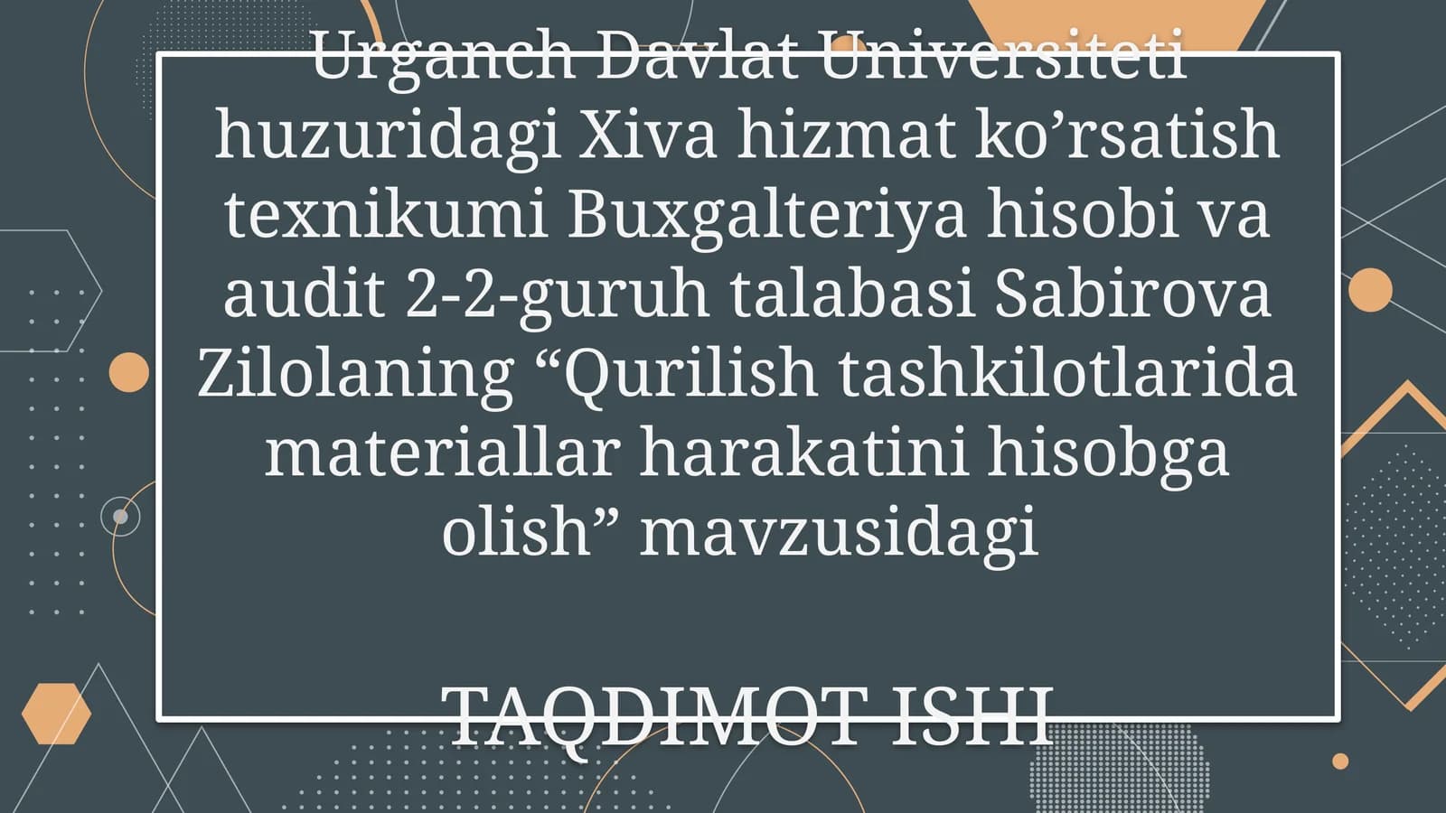 Qurilishtashkilotlari materiallarini hisobga olash
