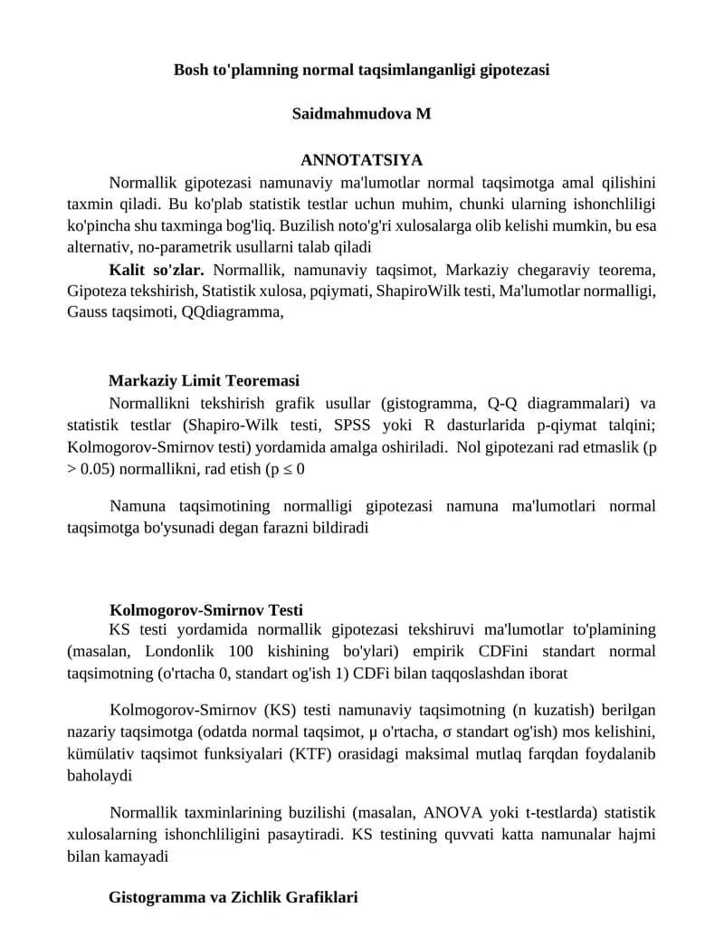 Normallik gipotezasi
