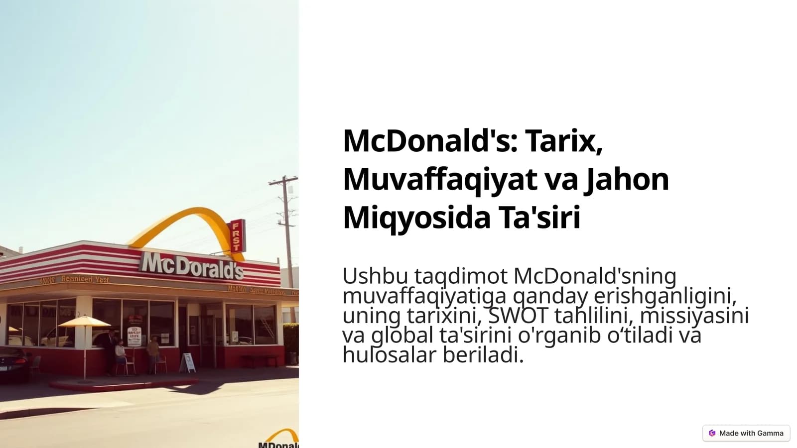 McDonald's Tarixi: Qisqacha Umumiy Ma'lumot
