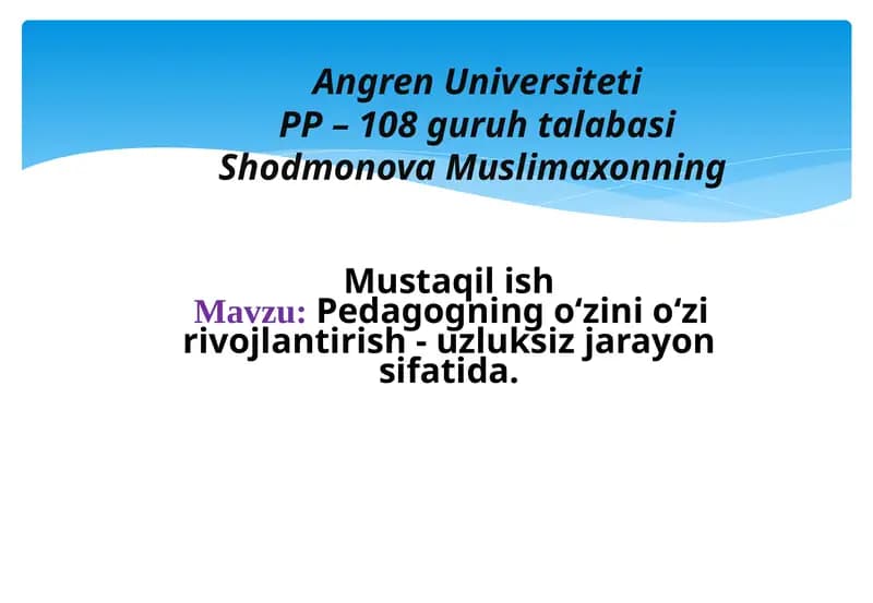 O‘qituvchining kasbiy o‘zini o‘zi rivojlantirish