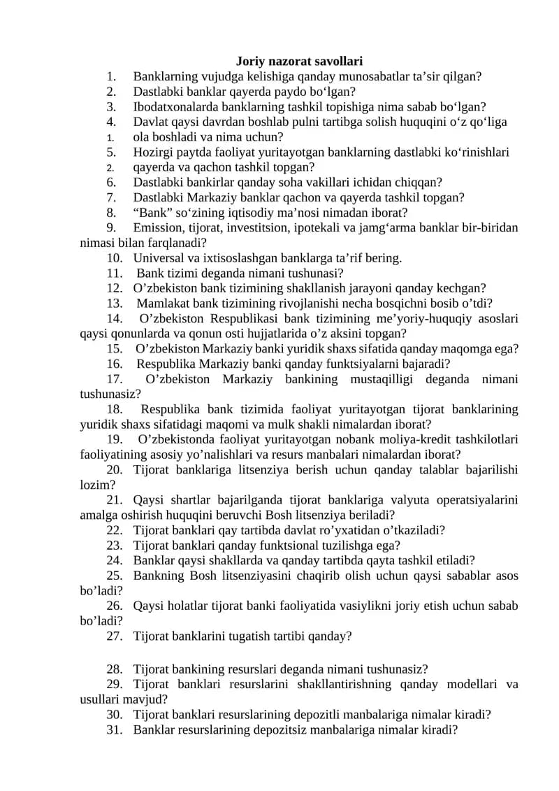 Joriy nazorat savollari