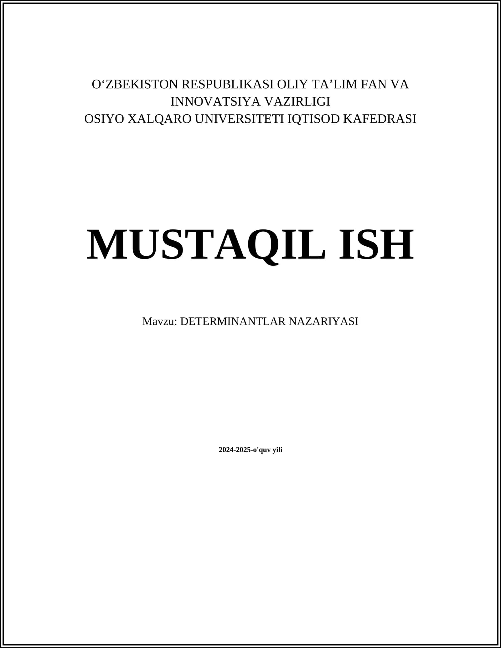 DETERMINANTLAR NAZARIYASI