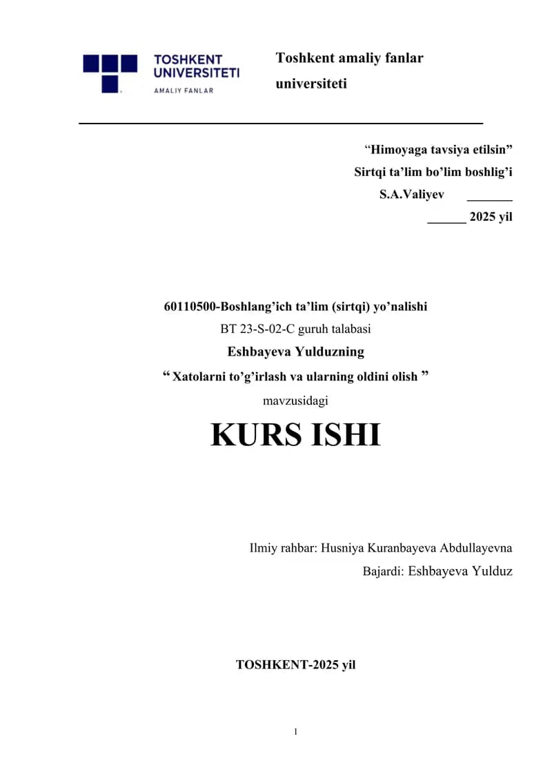 Xatolarni to’g’irlash va ularning oldini olish