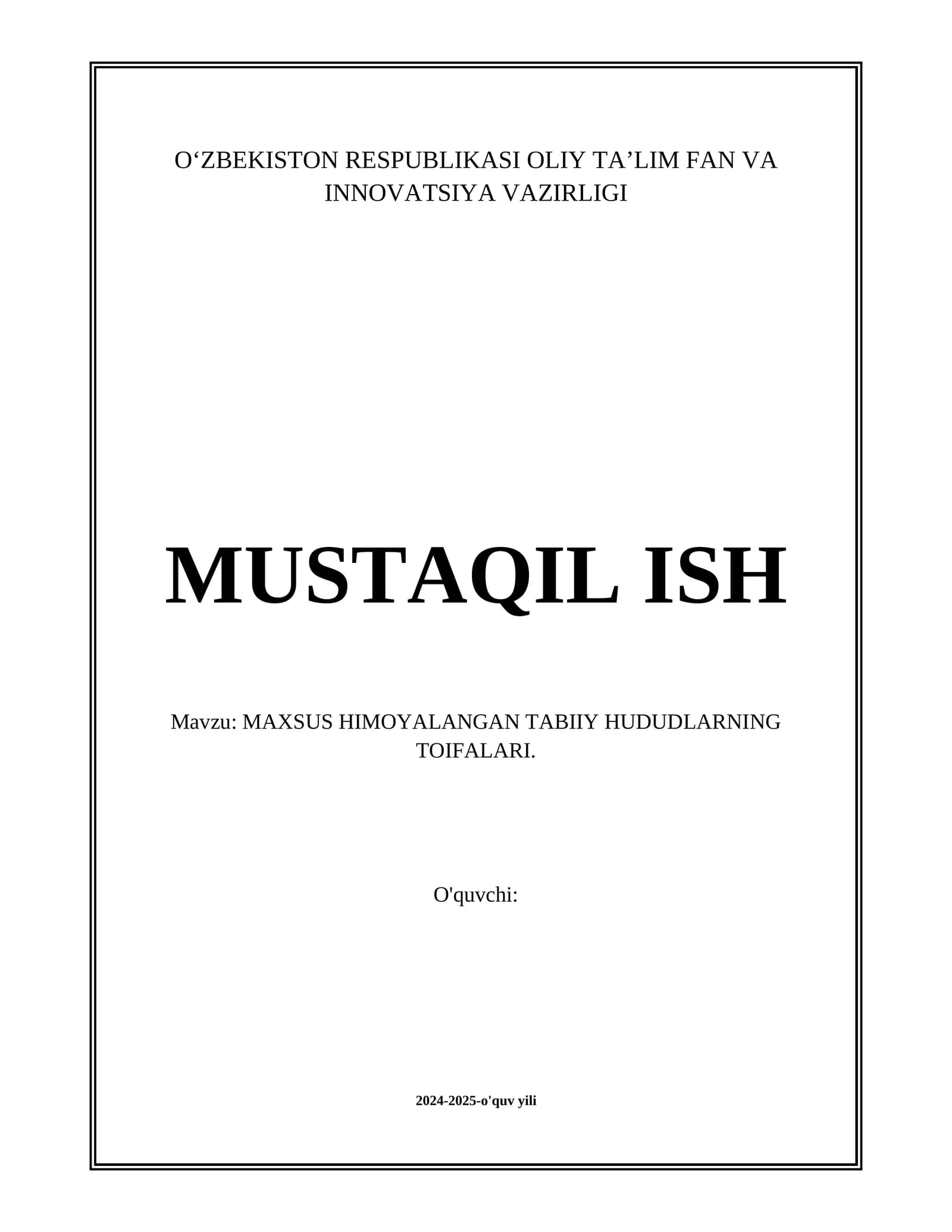 MAXSUS HIMOYALANGAN TABIIY HUDUDLARNING TOIFALARI