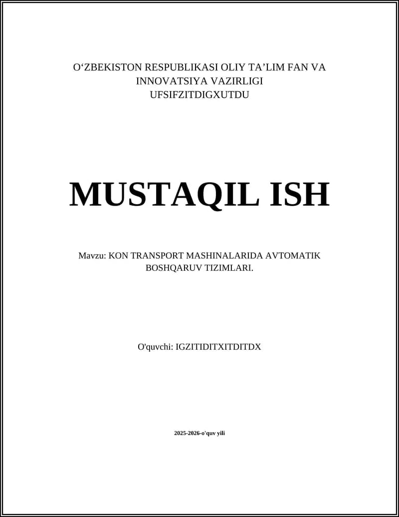 KON TRANSPORT MASHINALARIDA AVTOMATIK BOSHQARUV TIZIMLARI