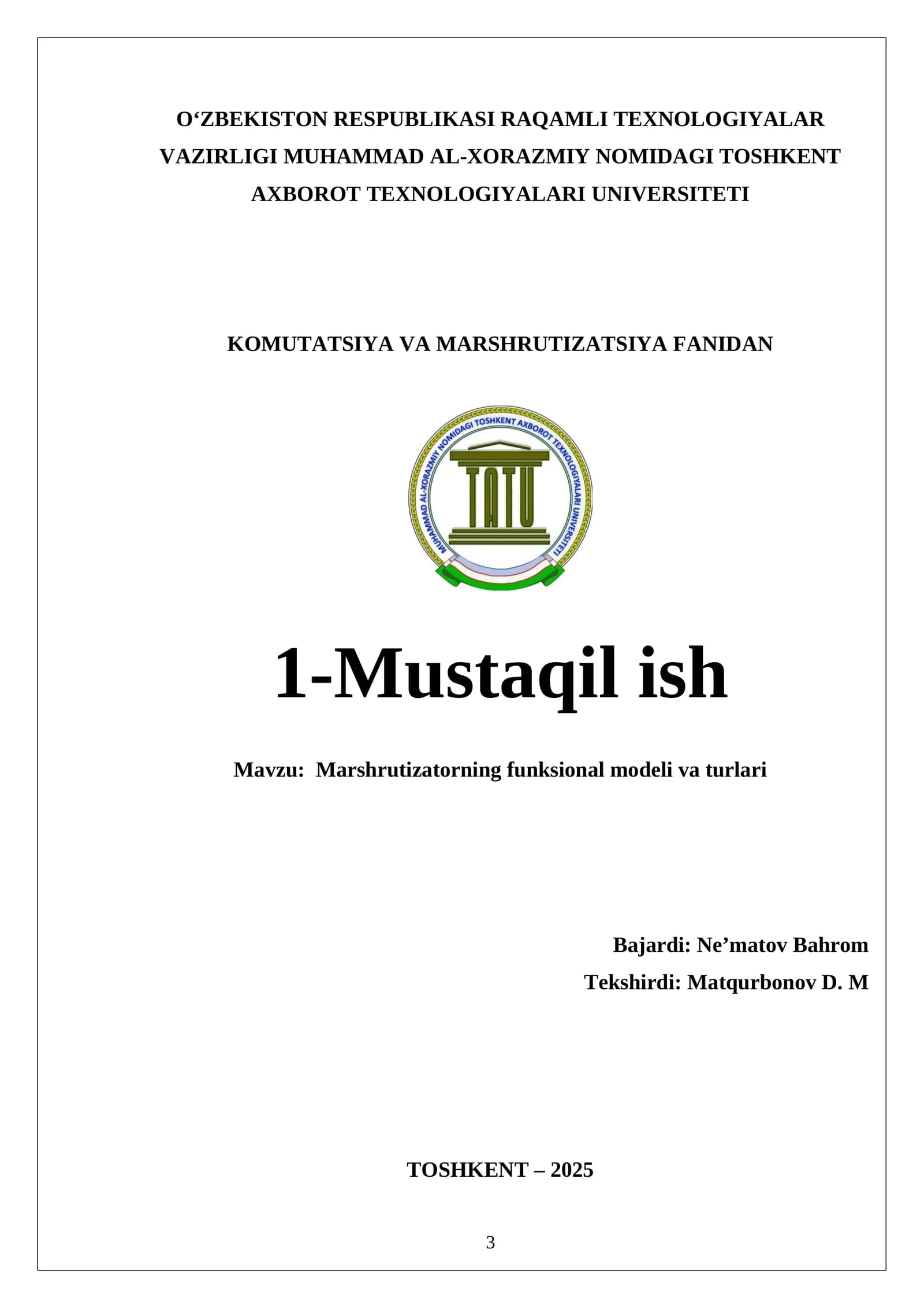 Marshrutizatorning funksional modeli va turlari