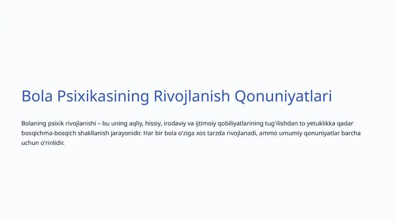 Bola Psixikasining Rivojlanish Qonuniyatlari