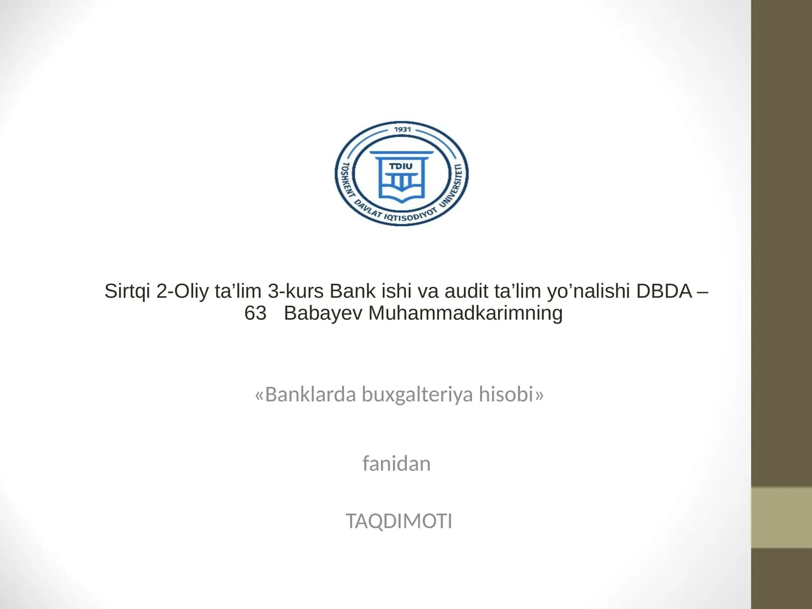 Banklarda buxgalteriya hisobi