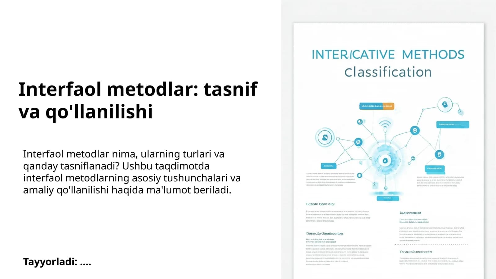 Interfaol metodlar: tasnif va qo'llanilishi