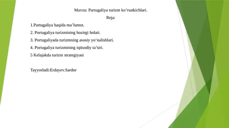 Partugaliyaturizm ko’rsatkichlari