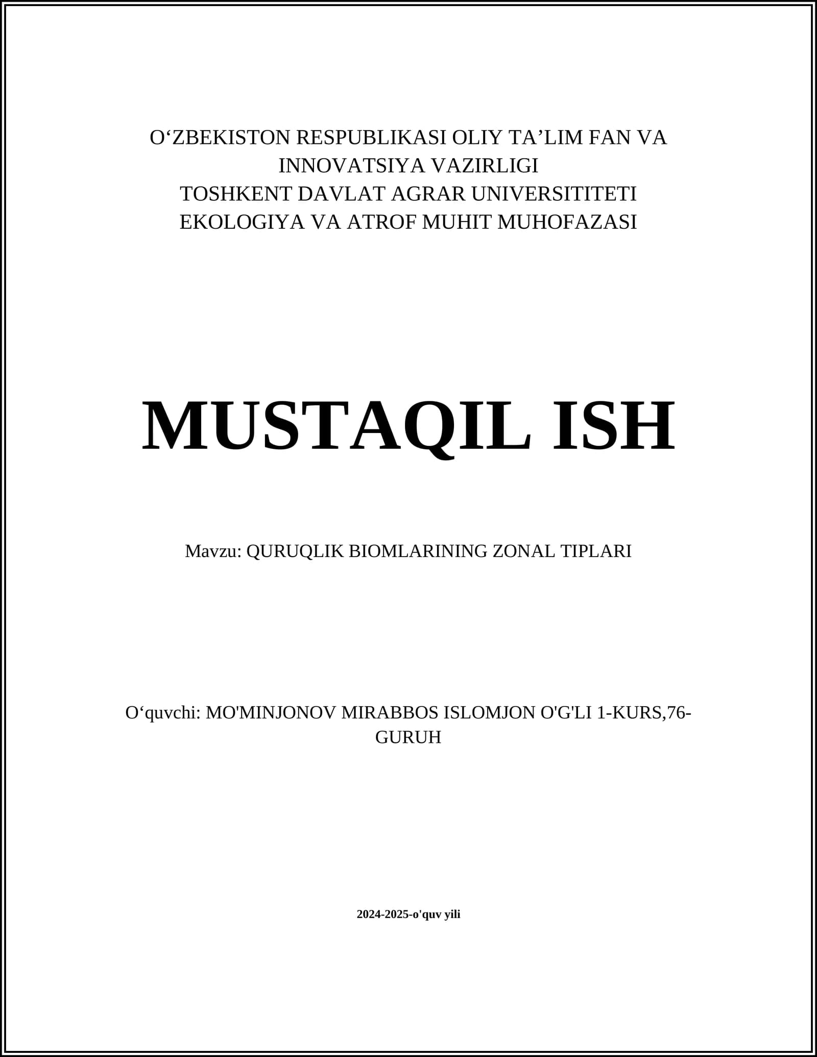 QURUQLIK BIOMLARINING ZONAL TIPLARI