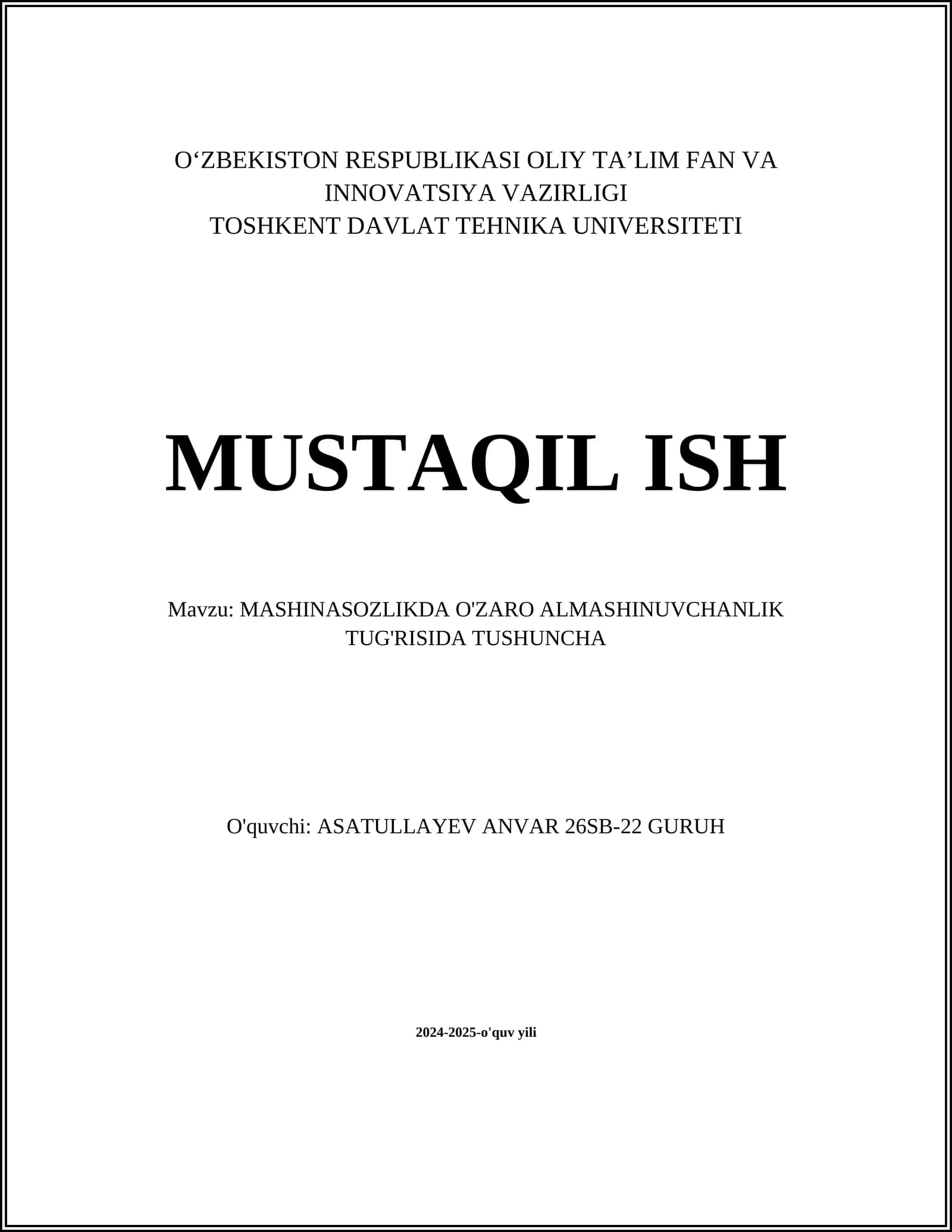 O'lchamlarning o'zaro almashinuvchanligi