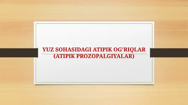 Atipik Prozopalgiyalar