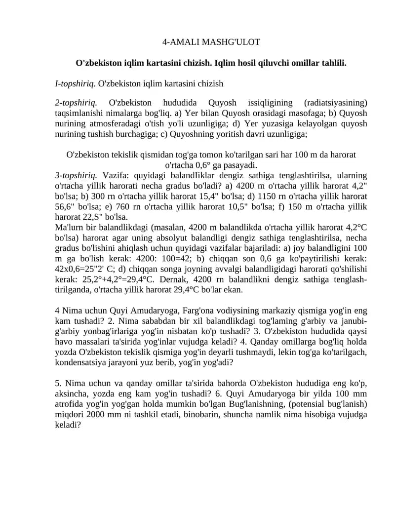 O'zbekiston iqlim kartasi