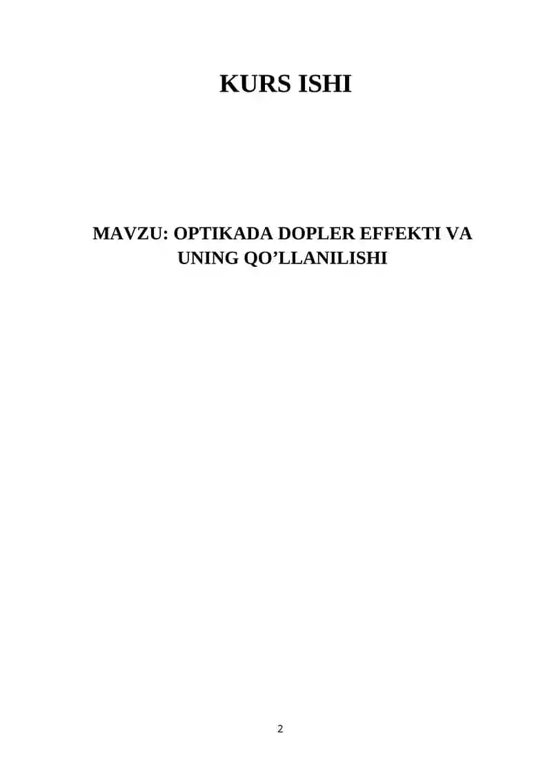 OPTIKADA DOPLER EFFEKTI VA UNING QO’LLANILISHI