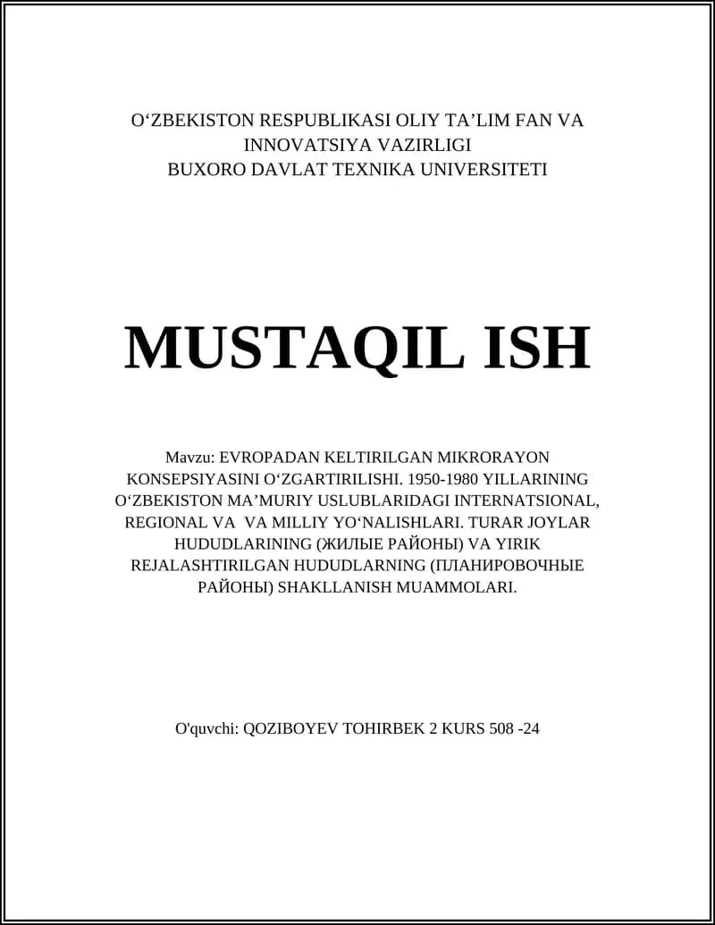 EVROPADAN KELTIRILGAN MIKRORAYON KONSEPSIYASINI O‘ZGARTIRILISHI