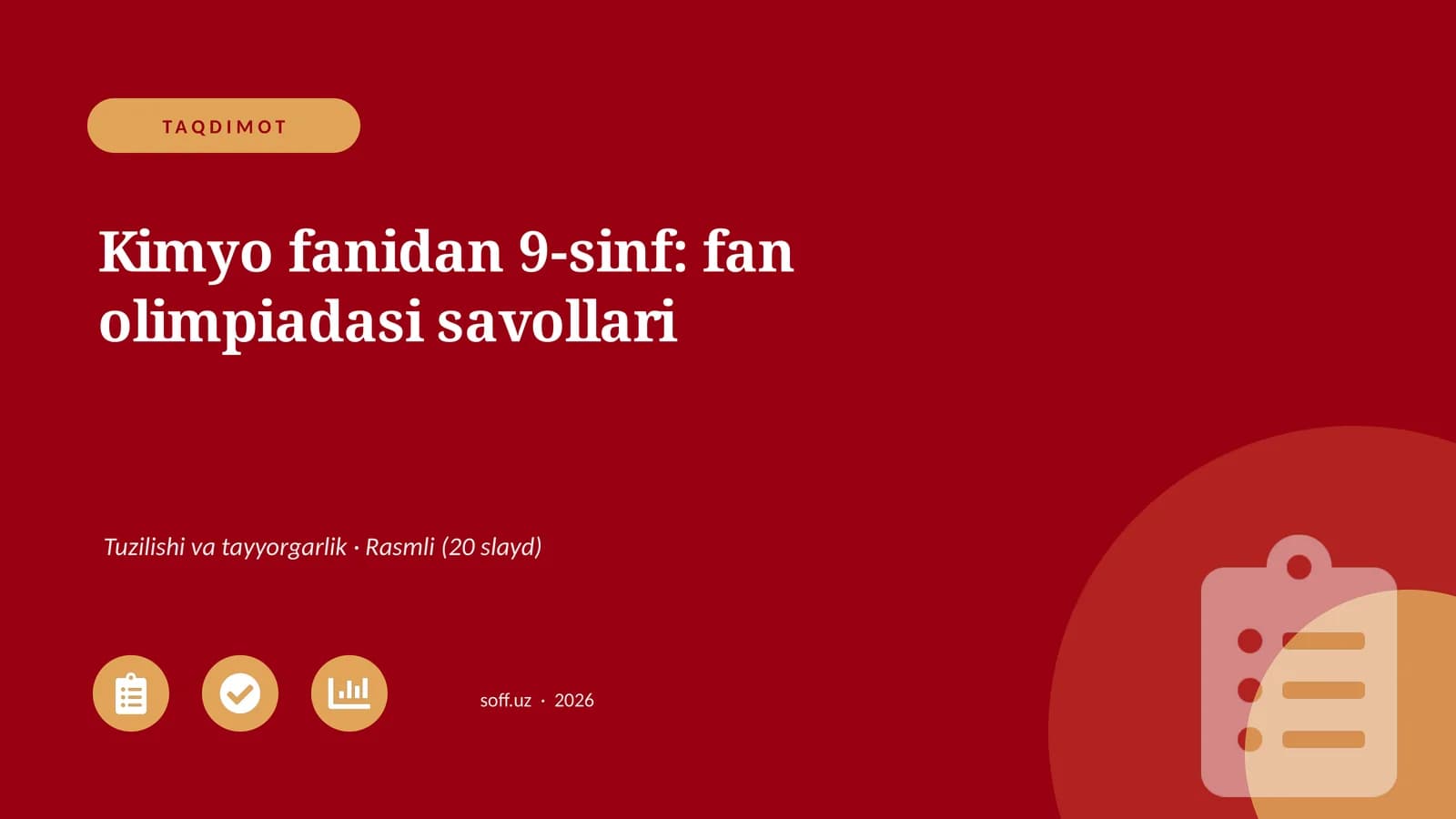 Kimyo fanidan 9-sinf: fan olimpiadasi savollari