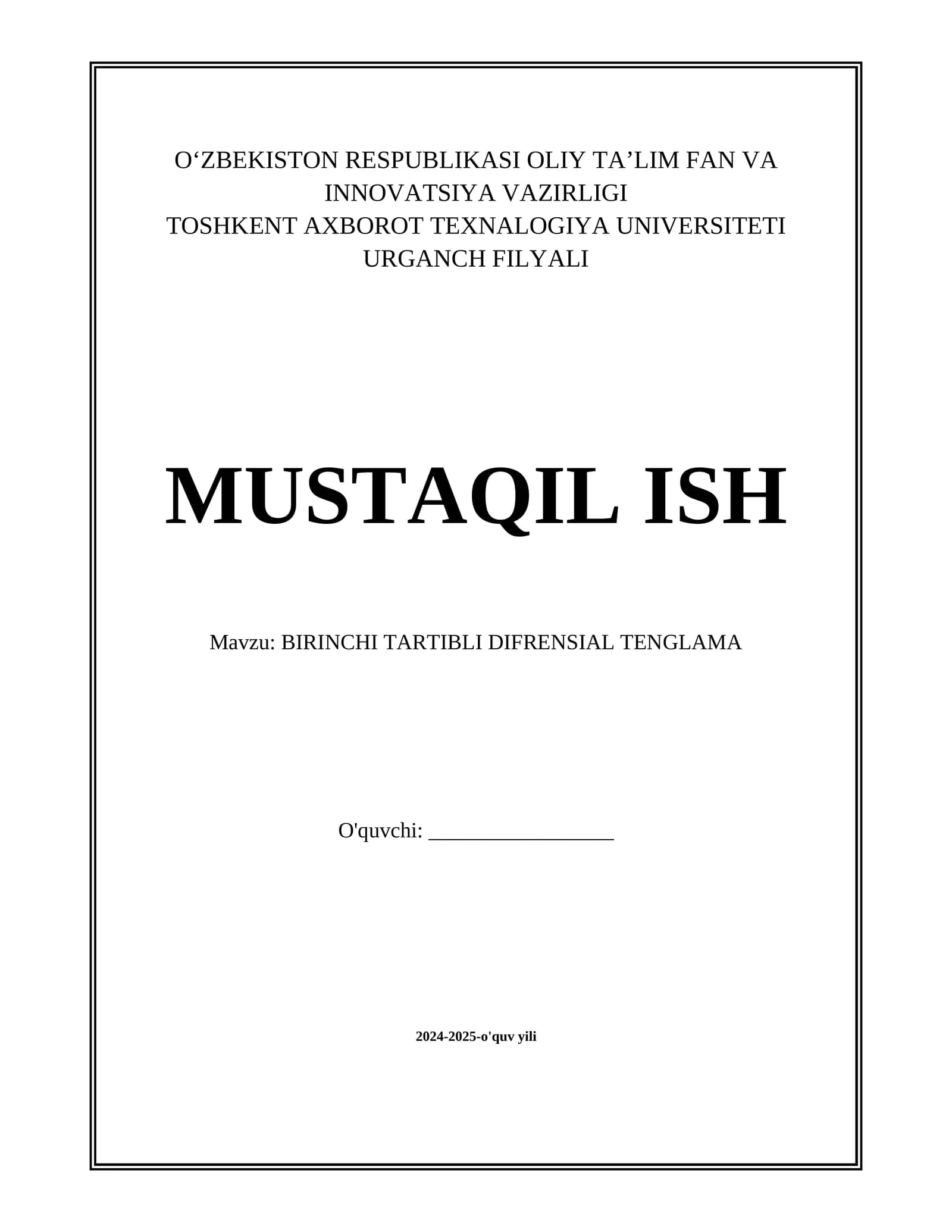 BIRINCHI TARTIBLI DIFRENSIAL TENGLAMA