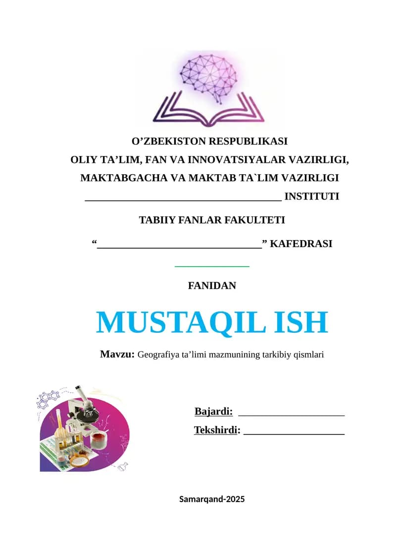 Geografiya ta’limi mazmunining tarkibiy qismlari