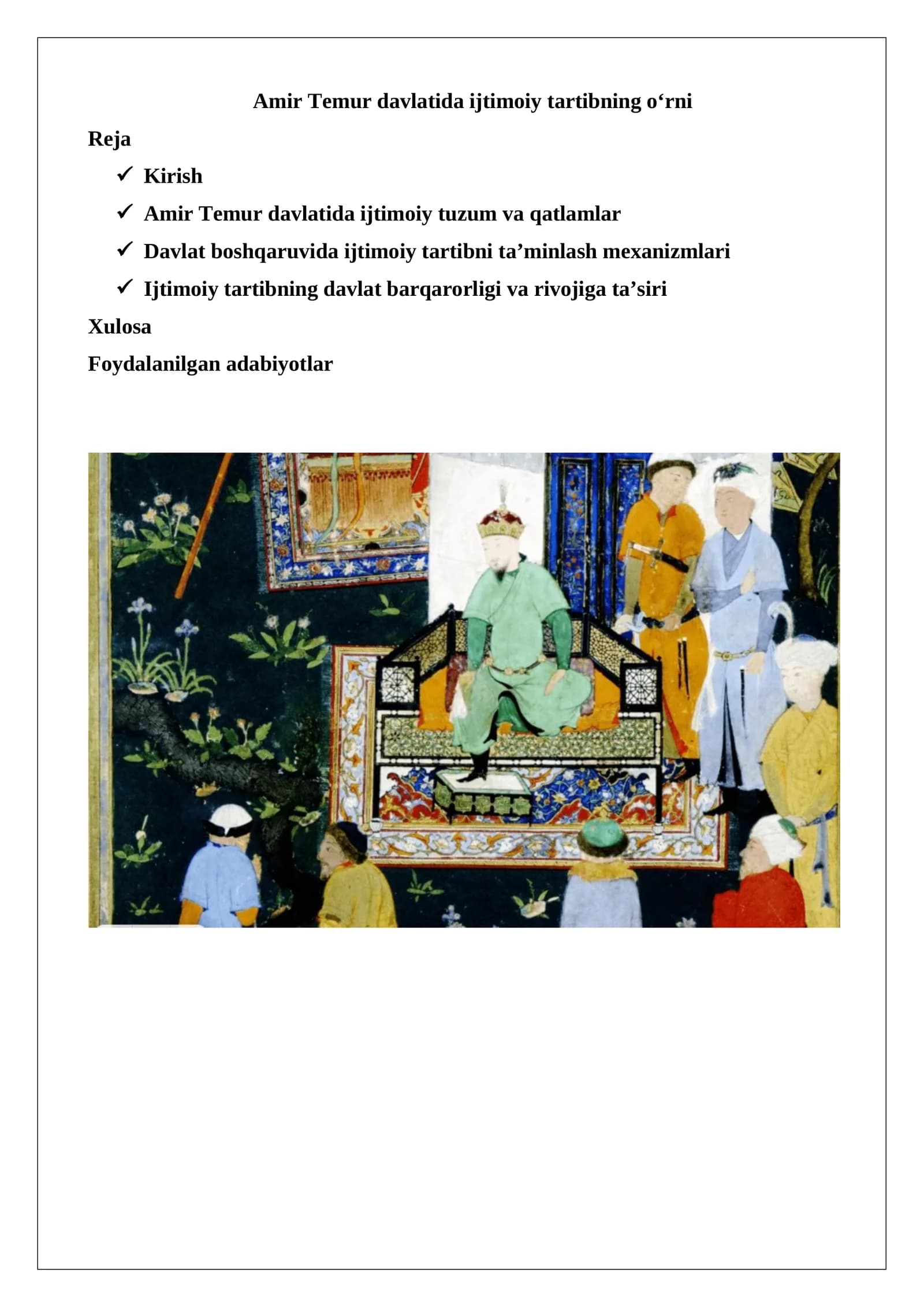 Amir Temur davlatida ijtimoiy tartibning o‘rni