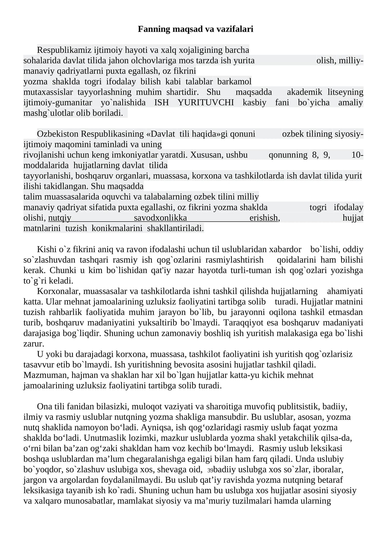 Fanning maqsad va vazifalari