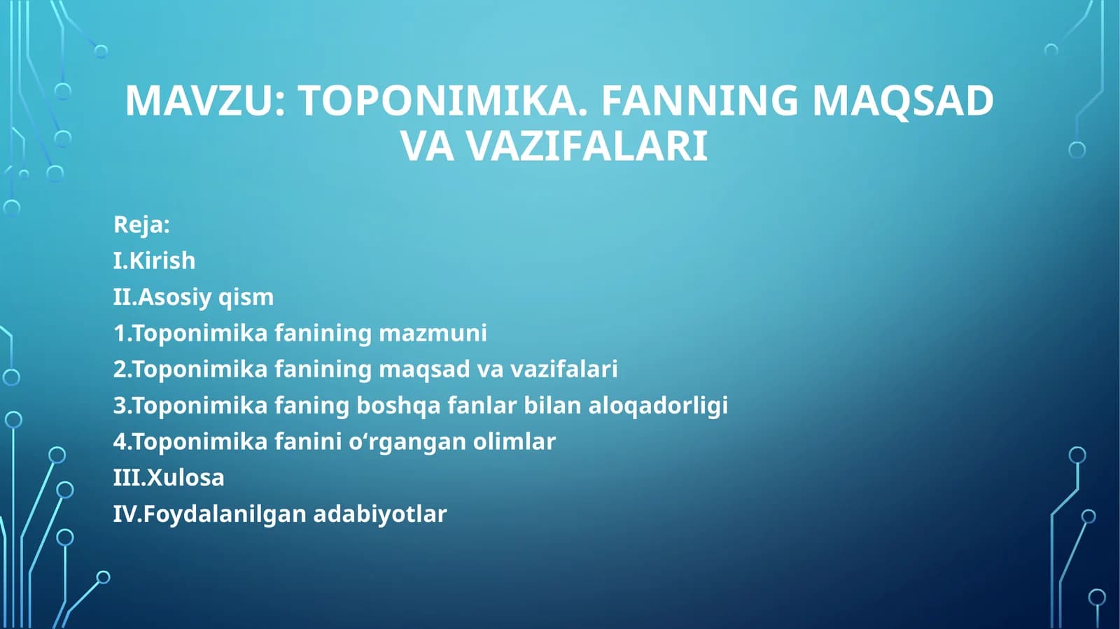 Toponimika. Fanning maqsad va vazifalari