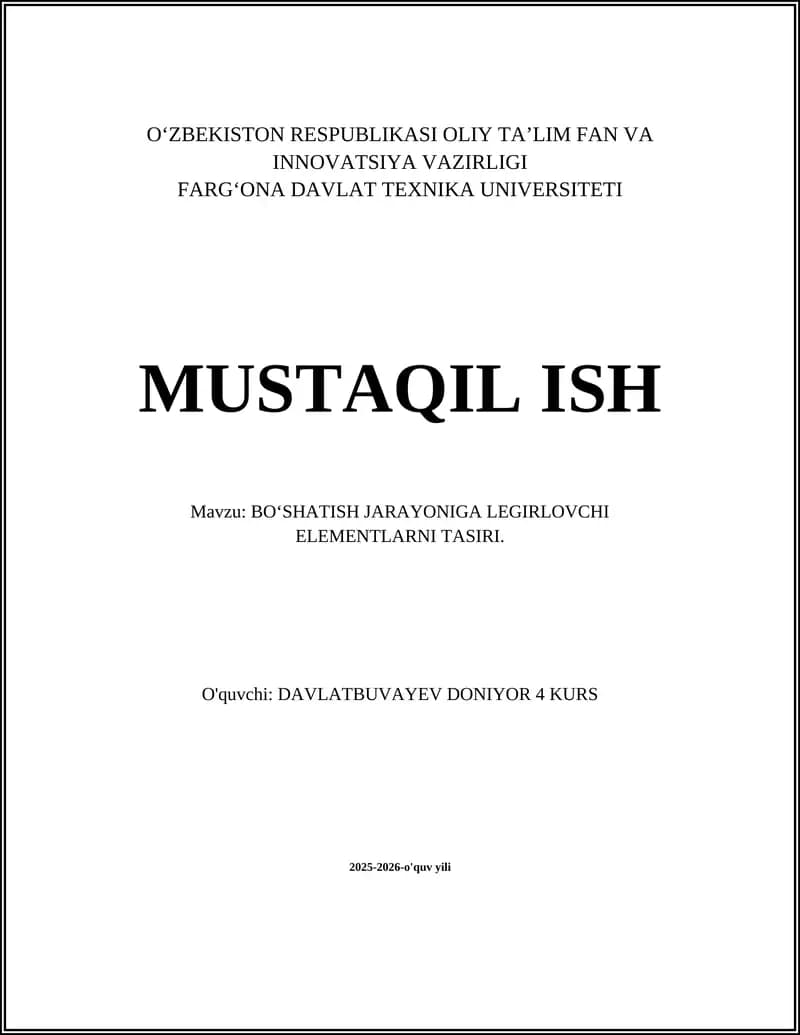 BO‘SHATISH JARAYONIGA LEGIRLOVCHI ELEMENTLARNI TASIRI