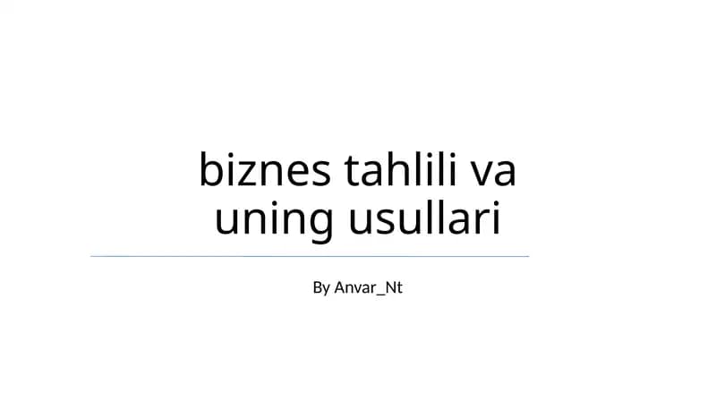 Biznes Tahlil va Usullari