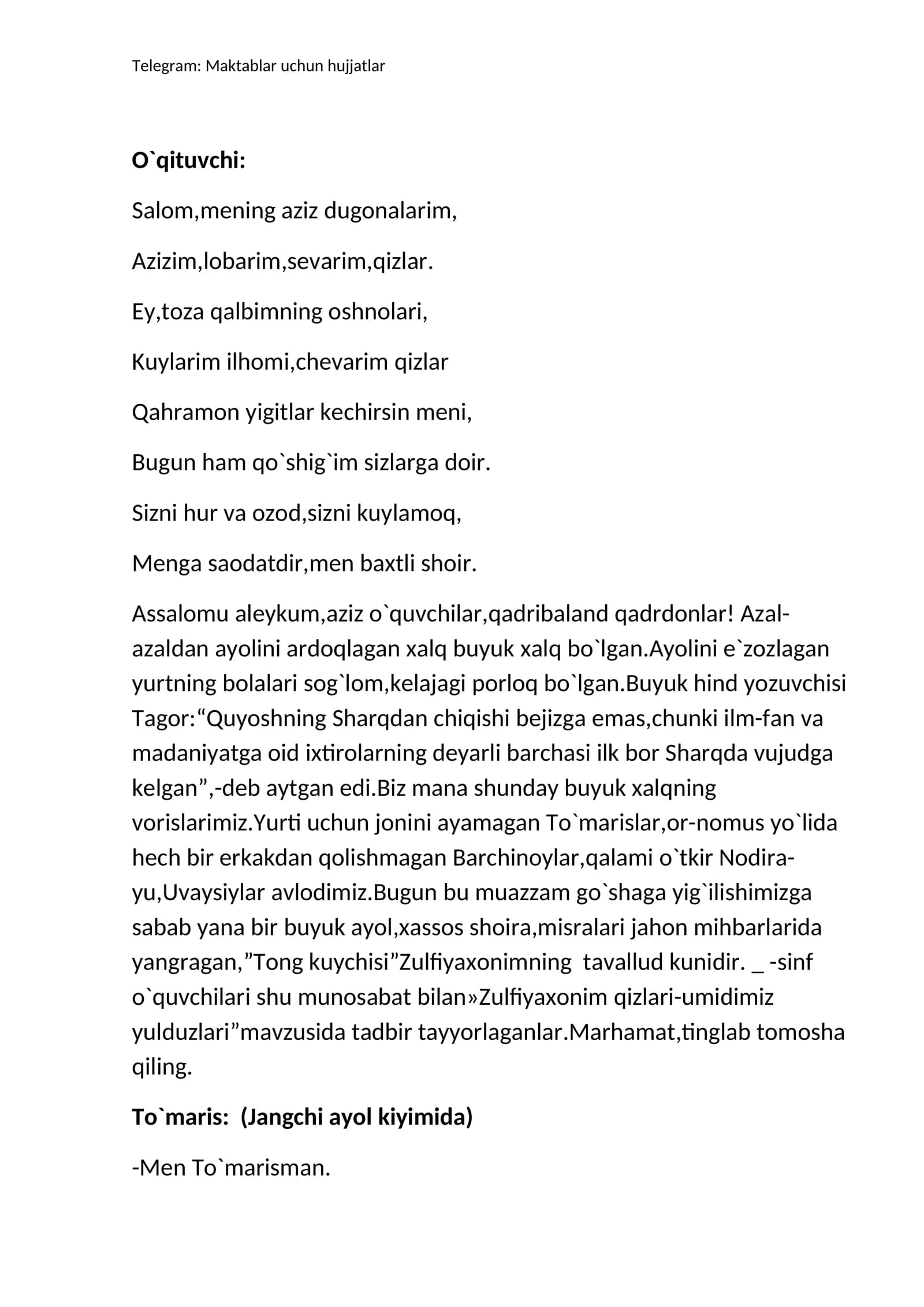 Telegram: Maktablar uchun hujjatlar
