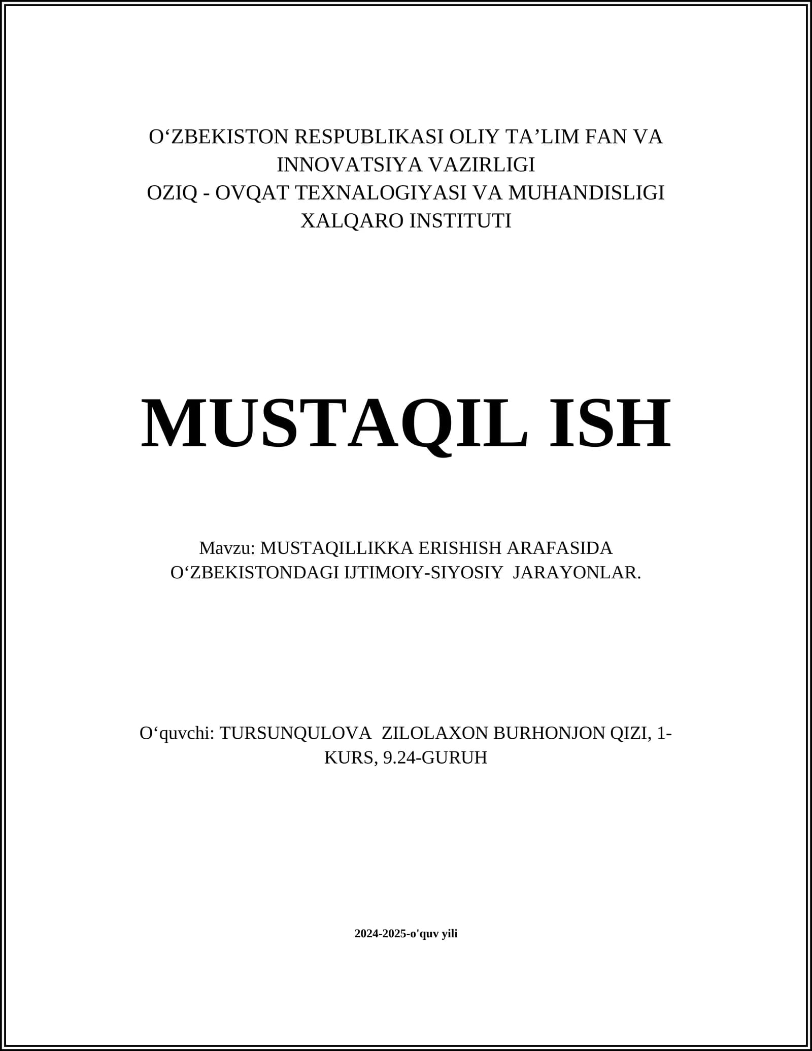 MUSTAQILLIKKA ERISHISH ARAFASIDA O‘ZBEKISTONDAGI IJTIMOIY-SIYOSIY JARAYONLAR