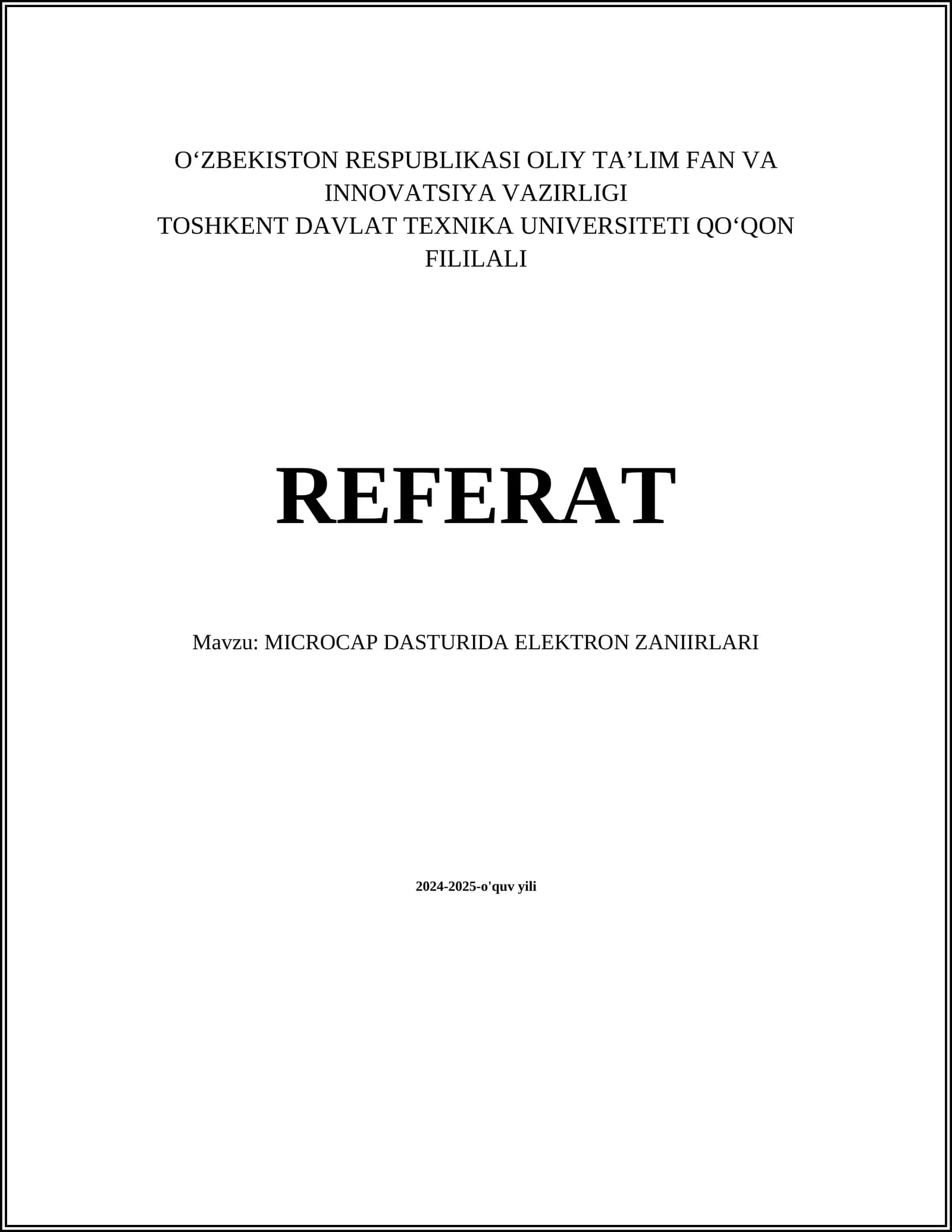 MICROCAP DASTURIDA ELEKTRON ZANIIRLARI