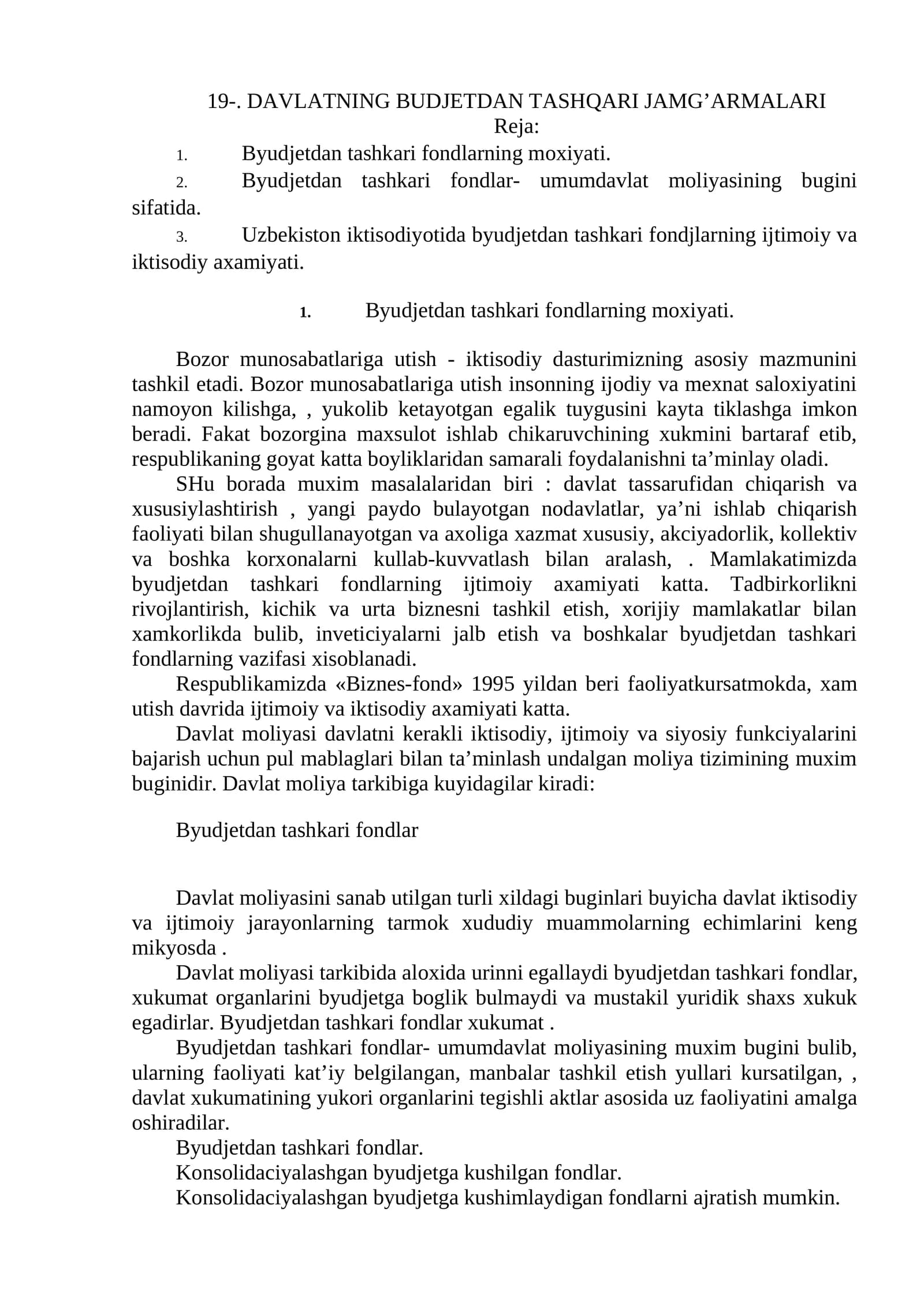 DAVLATNING BUDJETDAN TASHQARI JAMG’ARMALARI