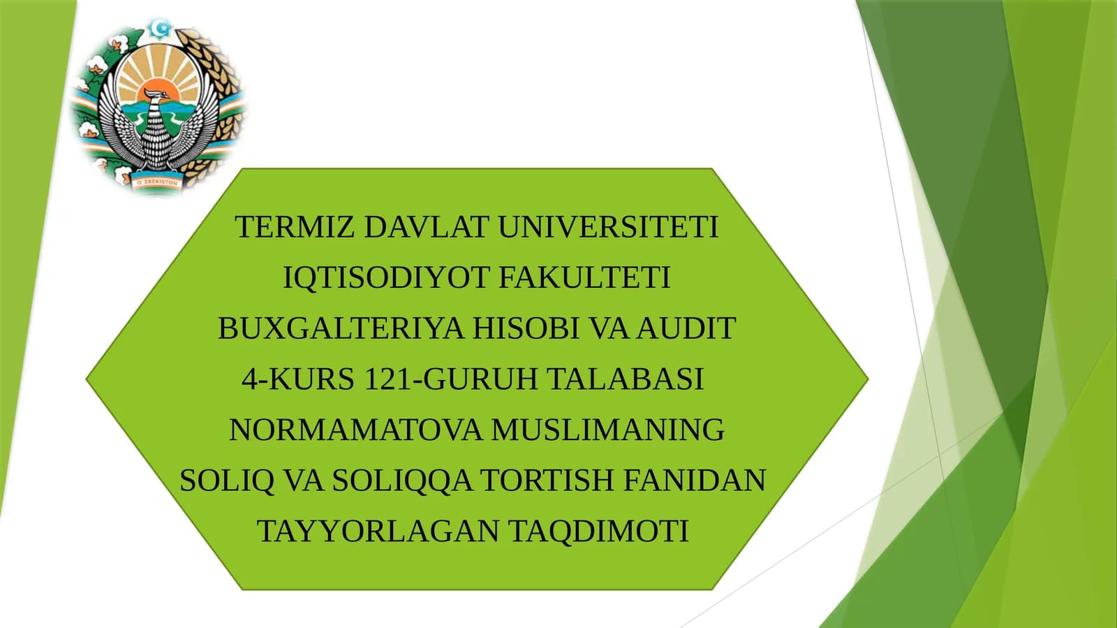 NORMAMATOVA MUSLIMANING TAQDIMOTI