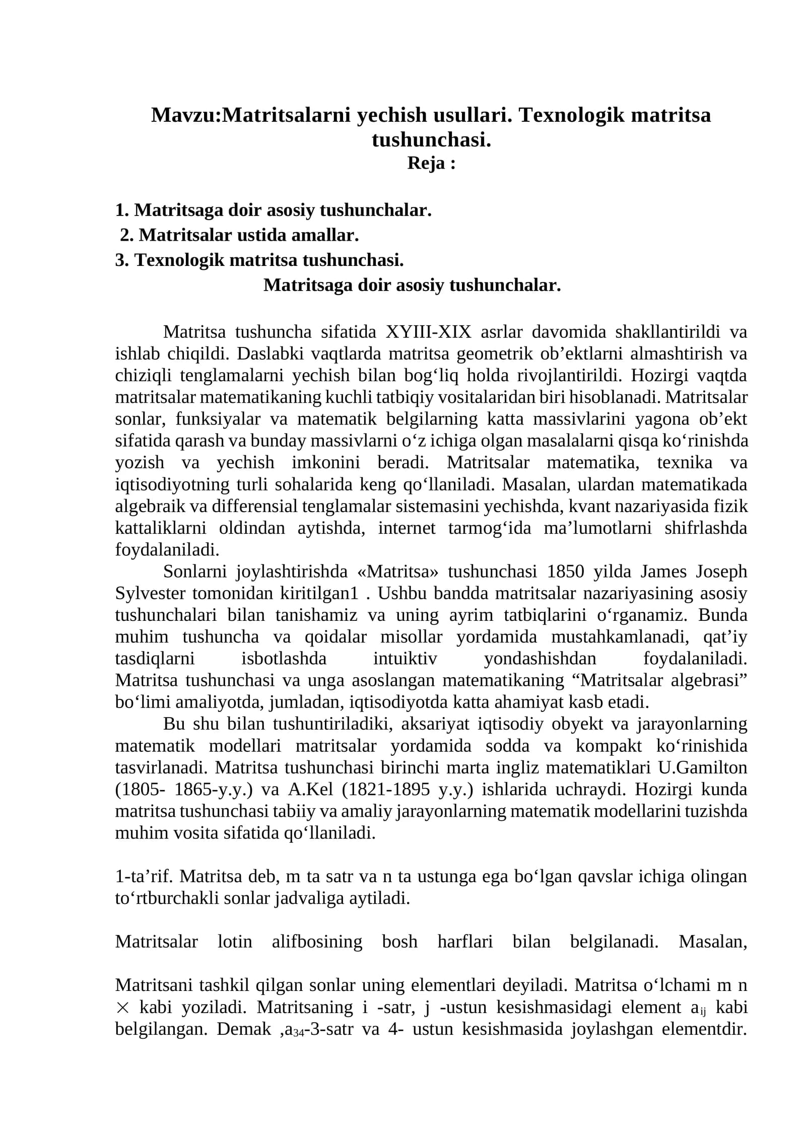 Matritsalarni yechish usullari