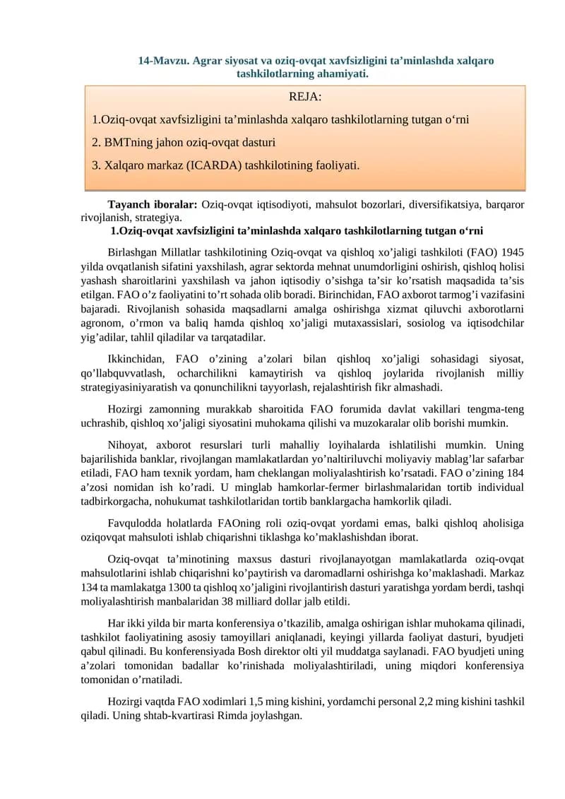 FAO (Birleşmiş Milletler Gıda ve Tarım Örgütü)