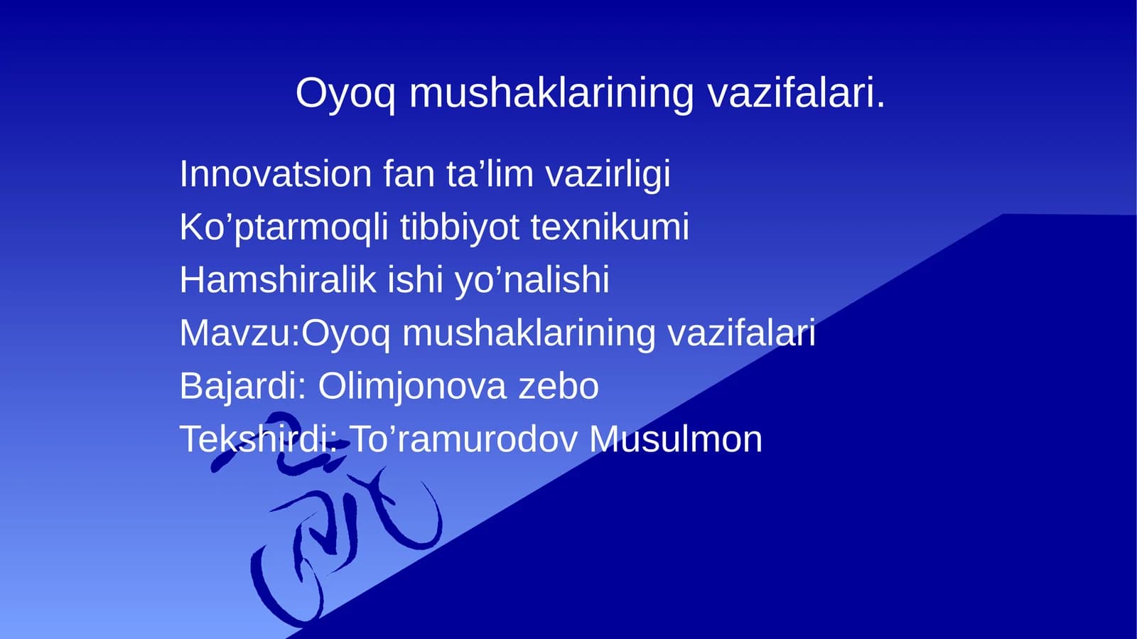 Oyoq mushaklarining vazifalari