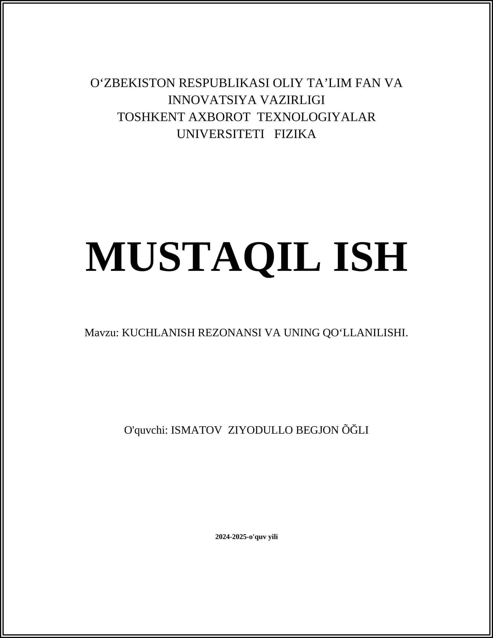 Kuchlanish Rezonansi va uning qo‘llanilishi