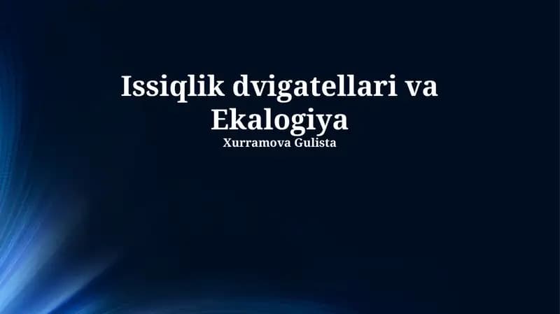 Issiqlik Mashinalari va Ekologiya