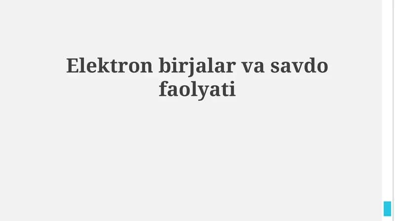 Elektron birjalar va savdo faolyati