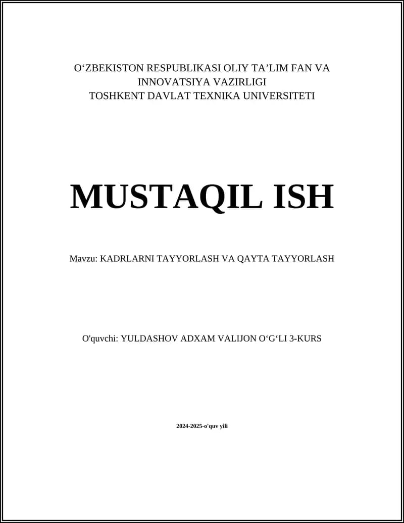 Kadrlarni tayyorlash va qayta tayyorlash