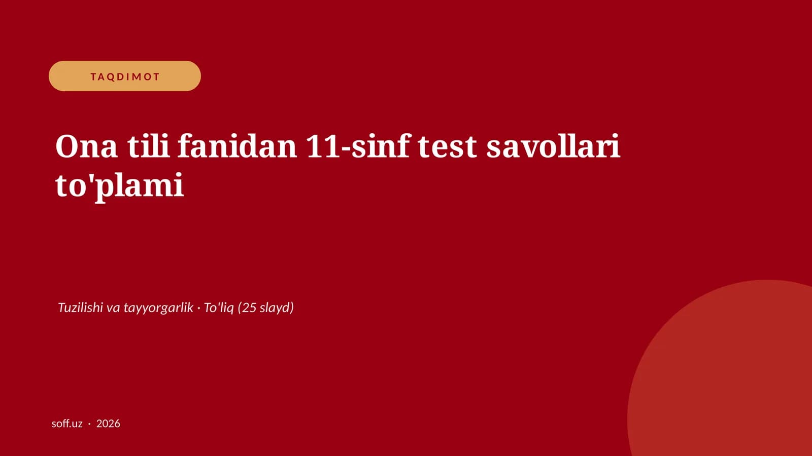 Ona tili fanidan 11-sinf test savollari to'plami