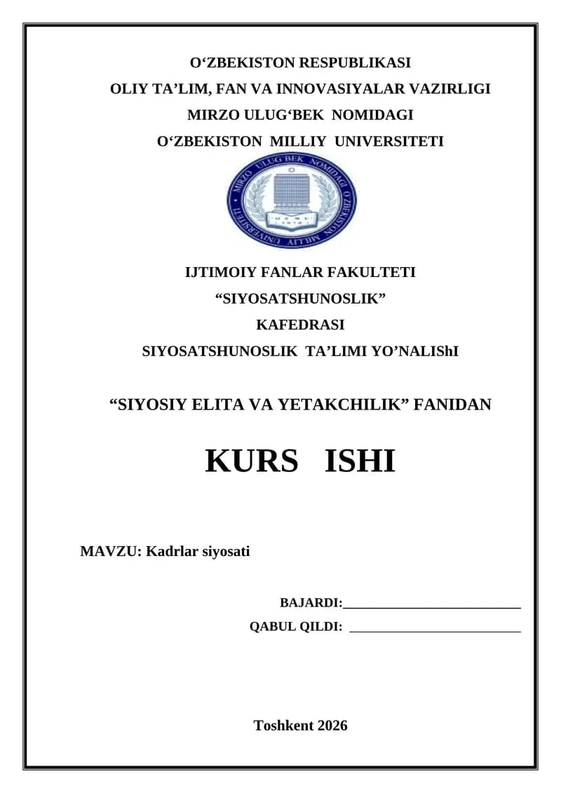 Kadrlar siyosati kurs ishi