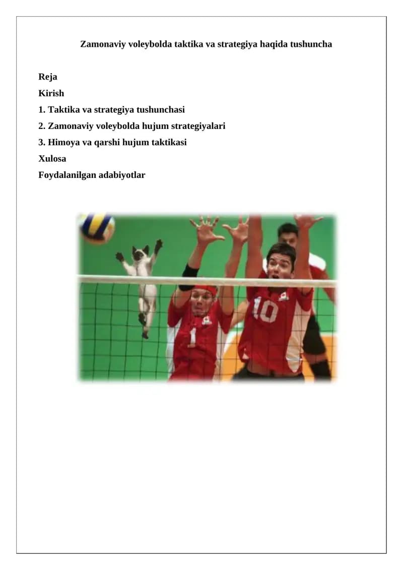 Zamonaviy voleybolda taktika va strategiya haqida tushuncha