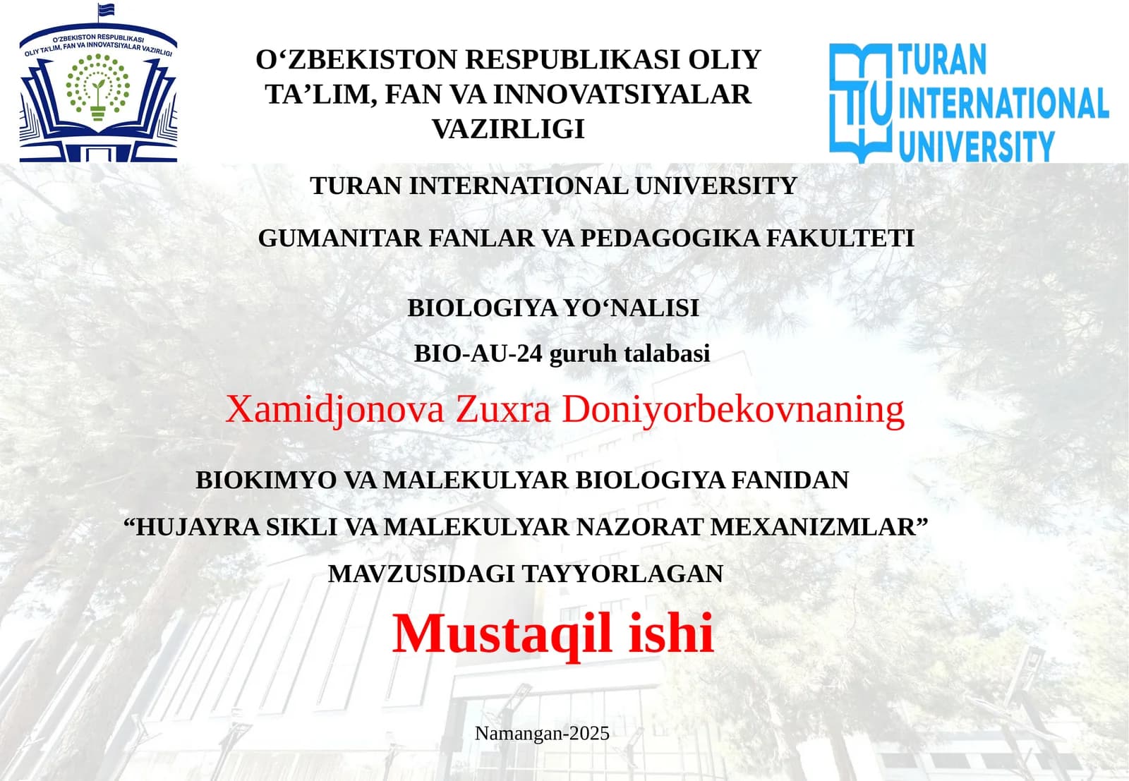 Hujayra sikli va malekulyar nazorat mexanizmlari