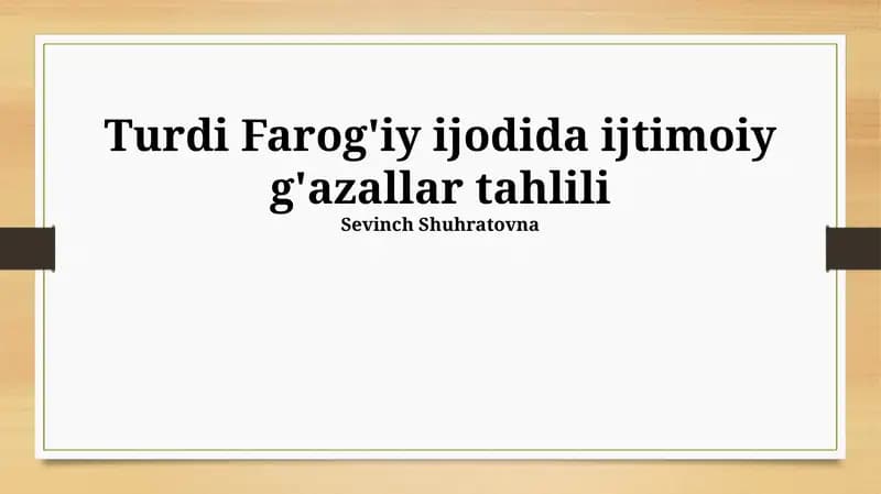 Turdi Farog'iy ijodida ijtimoiy g'azallar tahlili
