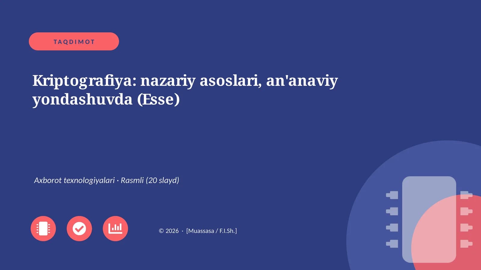 Kriptografiya: nazariy asoslari, an'anaviy yondashuvda (Esse)