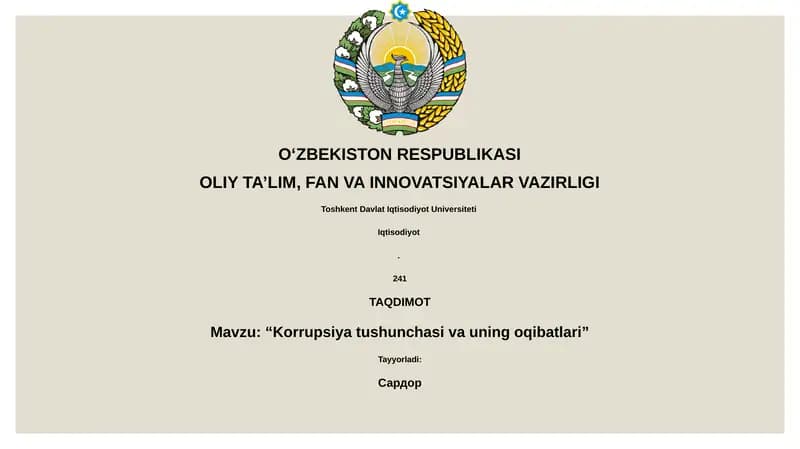 Korrupsiya tushunchasi va uning oqibatlari